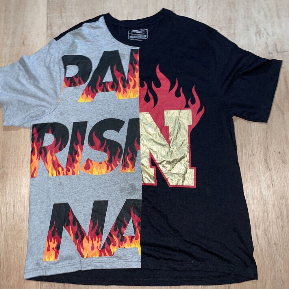 T-Shirt‎ Parish Nation Men's Sz 3XL Fire Gray-Black - Gold graphics